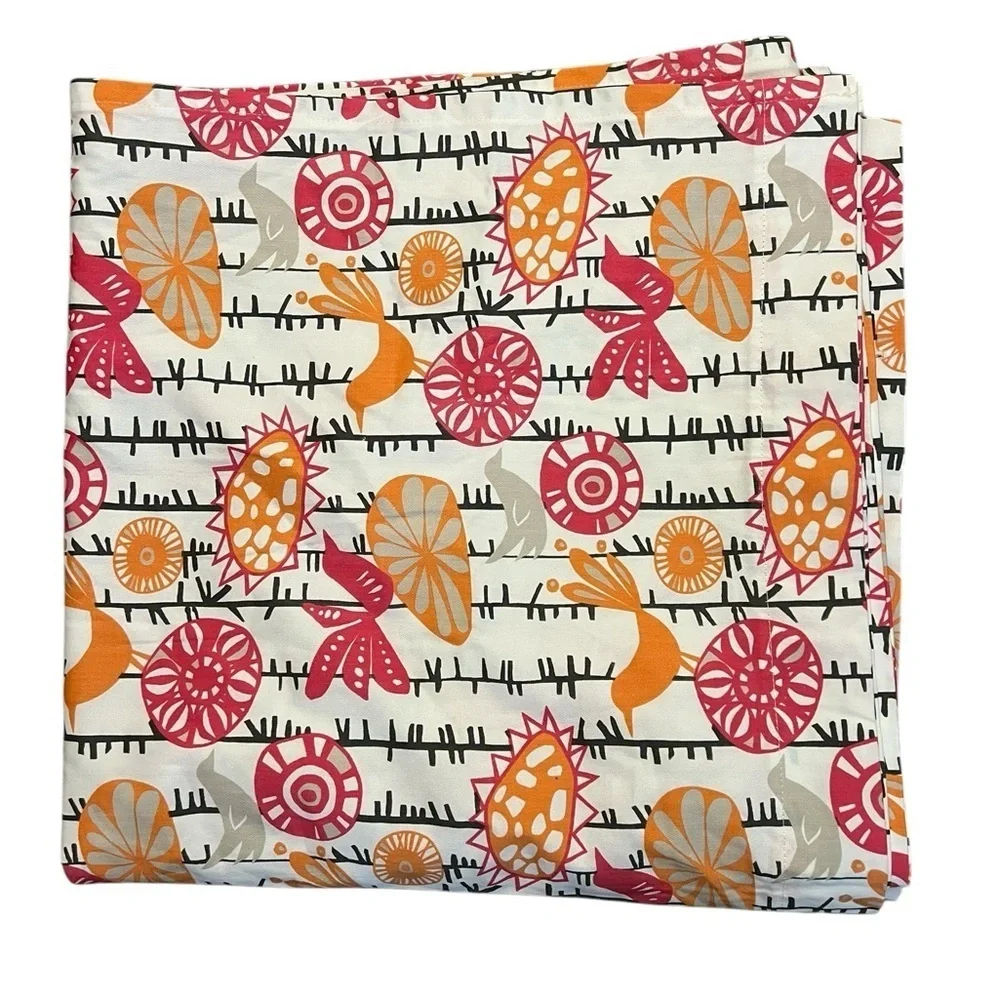 Menagerie pink & orange bird /sweet potato print cotton shower curtain EUC